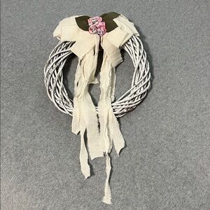Boho Cottagecore Wreath Wall Hang Decor Shabby Rag Bow Farmhouse Coastal Fringe